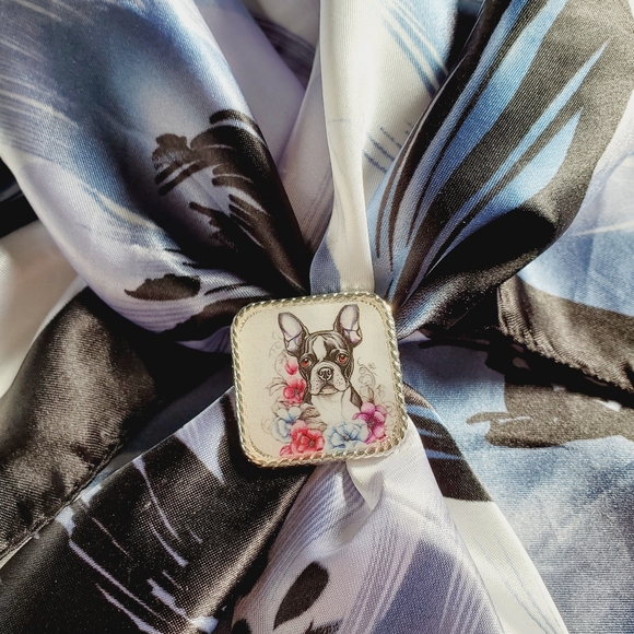 Western scarf slide,scarf slide bling concho, wild rag slides, Boston Terrier - Picture 2 of 3